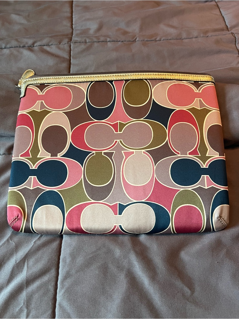Coach Multicolor Signature Pouch in Pink, Navy, Olive & Brown